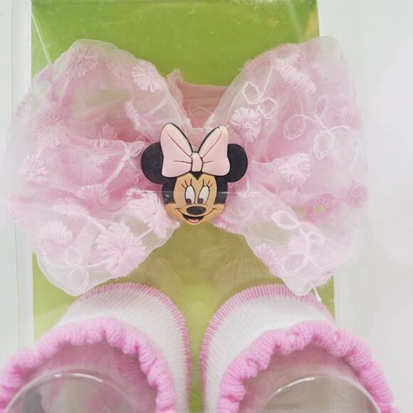 Disney Baby Minnie Mouse Headwrap Socks Pink Set NIP - Picture 2 of 7